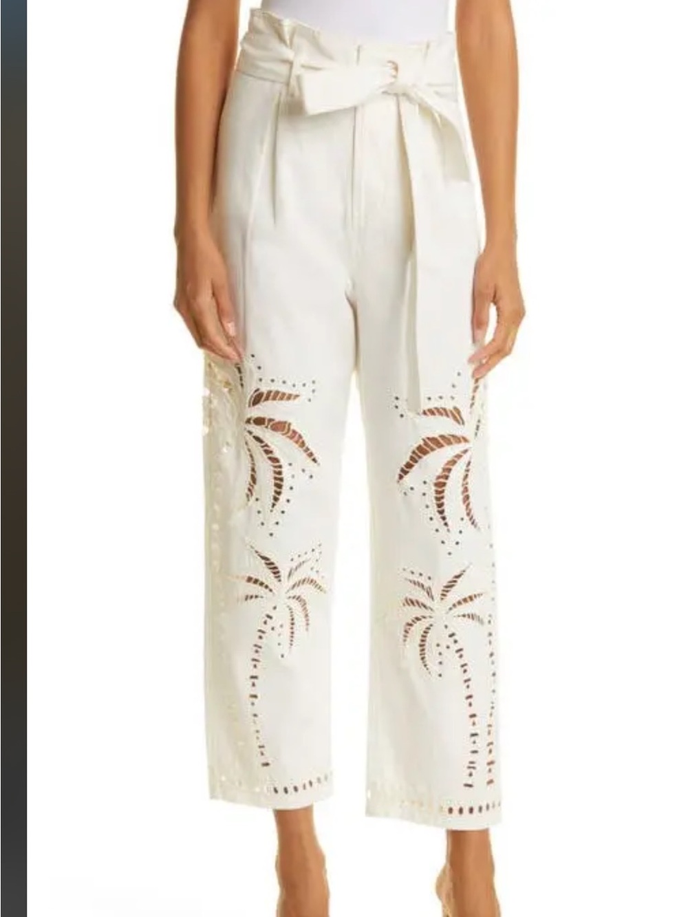 FARM Rio Cream Wide-Leg High-Rise Pants with Zip
